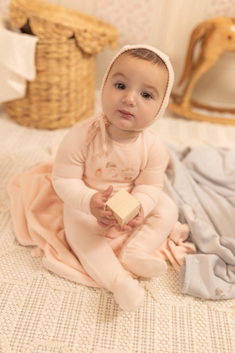 Bee and Dee All Things Baby Velour Footie + Bonnet - Dusty Blue