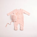 Bee and Dee All Things Baby Velour Footie + Bonnet - Sand Pink