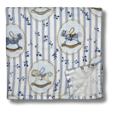Little Threads Muslin Blanket - Rocking Horse Blue