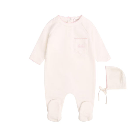Mi Amour Bebe Winter Snuggles Footie + Hat - Pink