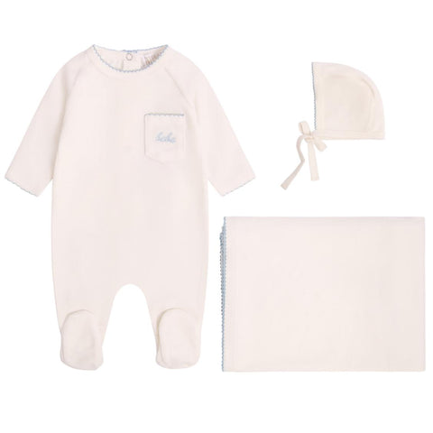 Mi Amour Bebe Winter Snuggles Footie Hat & Blanket Set - Blue