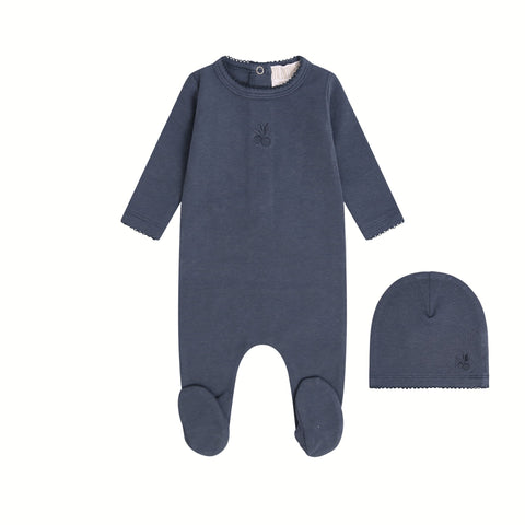 Mi Amour Berry Sweet Embroidered Footie + Hat - Blue