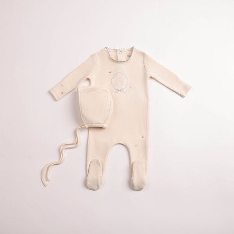 Bee and Dee Botanical Crest Footie + Bonnet - Cream Boys