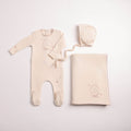 Bee and Dee Botanical Crest Footie + Bonnet & Blanket Set - Cream Girls