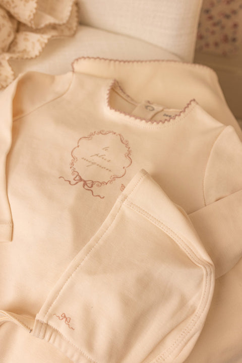 Bee and Dee Botanical Crest Footie + Bonnet - Cream Boys