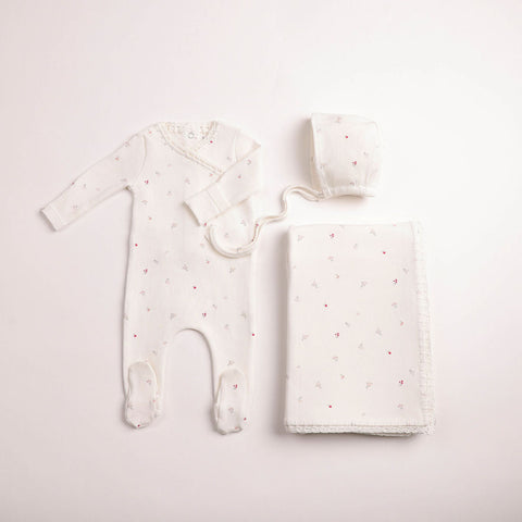 Bee and Dee Delicata Floral Footie + Bonnet & Blanket Set - Chalk Girls