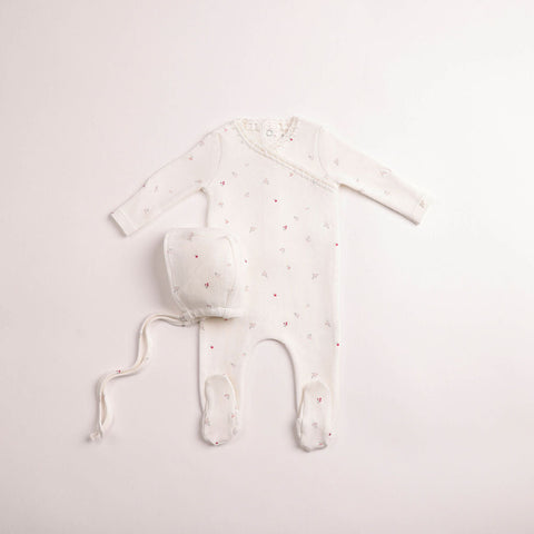 Bee and Dee Delicata Floral Footie + Bonnet - Chalk Girls