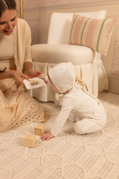Bee and Dee Delicata Floral Footie + Bonnet - Linen Boys
