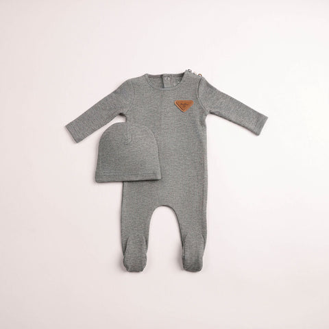 Bee and Dee Cozy Cotton Footie + Beanie - Charcoal
