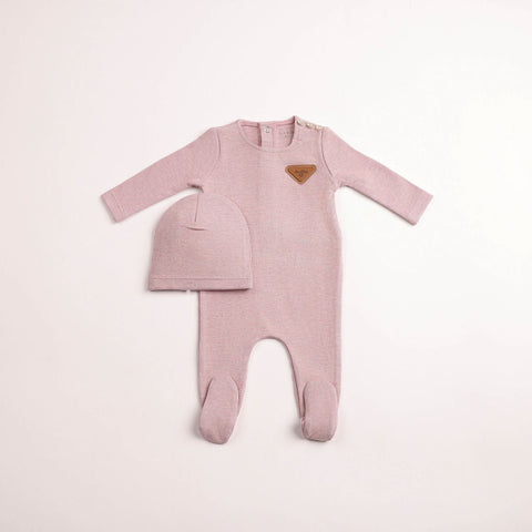 Bee and Dee Cozy Cotton Footie + Beanie - Cranberry