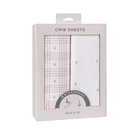 Ely's & Co. 2Pk Crib Waterproof Sheets - Pink Floral Plaid