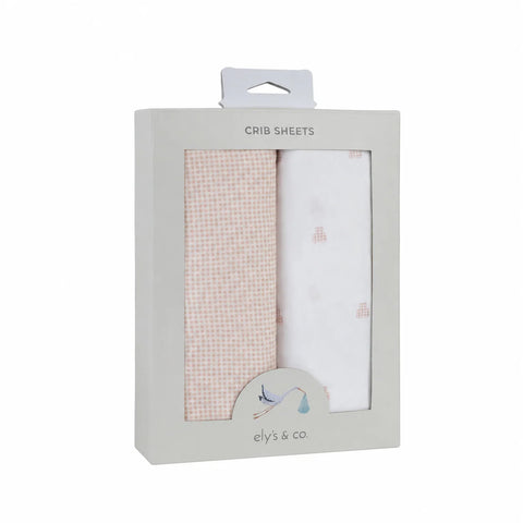 Ely's & Co. 2Pk Crib Sheets - Pink Gingham Bear