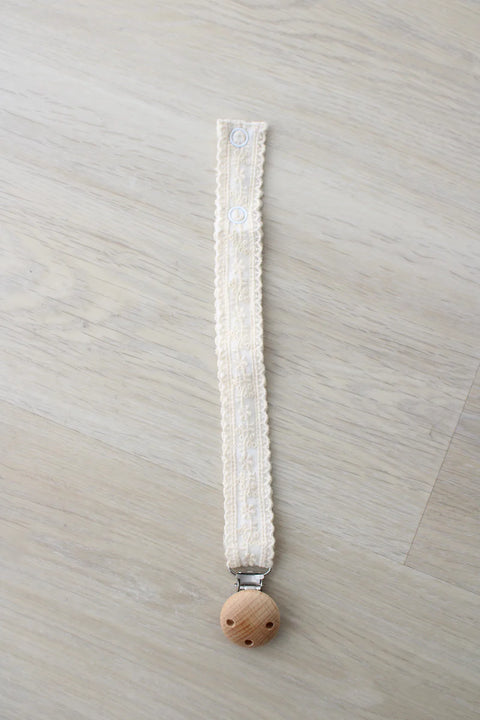 Little Threads Pacifier Clip - Floral Lace Ivory