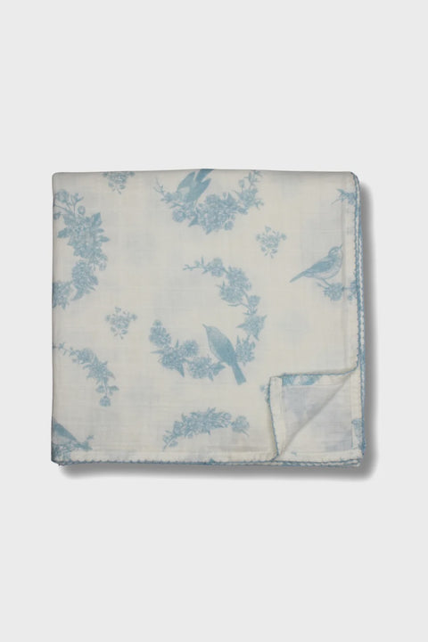 Little Threads Muslin Blanket - Little Bird Blue