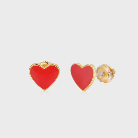 My Little Jewel 6mm Enamel Heart Screwback Earring emlj051 - Red