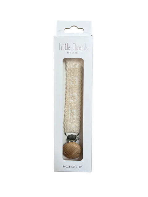 Little Threads Pacifier Clip - Floral Lace Ivory