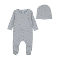 Bee and Dee Flag Print Footie+Beanie - Blue fog