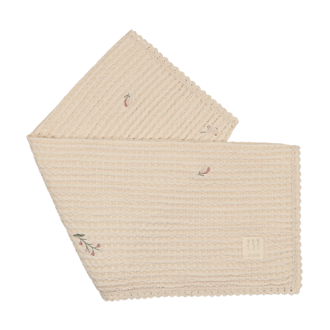 Peluche Birds Embroidered Waffle Blanket - Cream,Pink