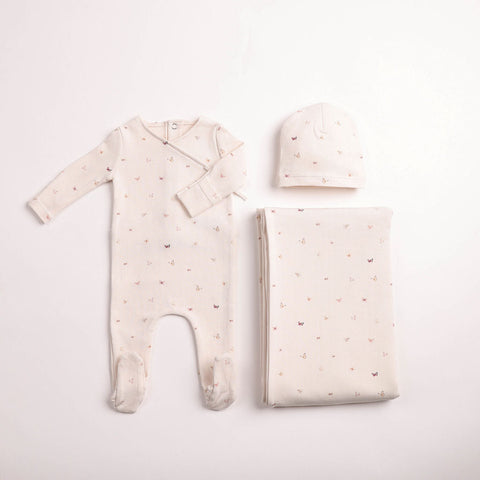 Bee and Dee Flutter & Fly Footie + Beanie & Blanket Set - Ivory Girls