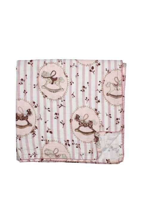 Little Threads Muslin Blanket - Rose Rocking Horse