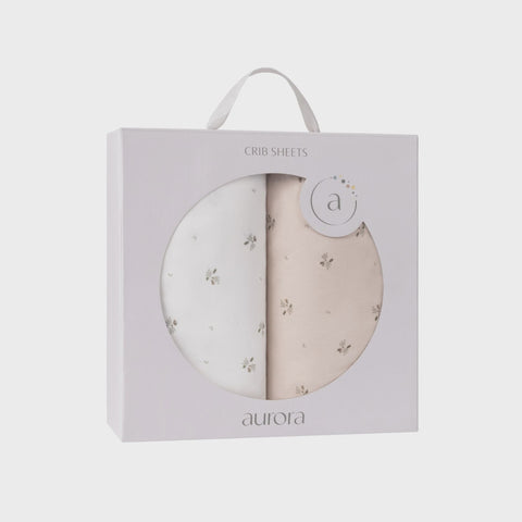 Aurora 2pk Crib Sheets - Ivory/Sage Floral