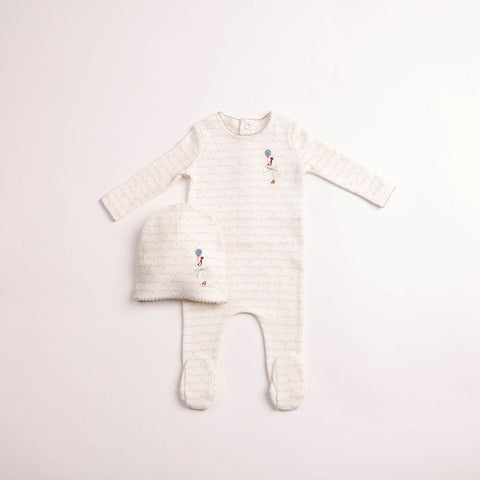 Bee and Dee Goose on Script Footie + Beanie - Linen Boys