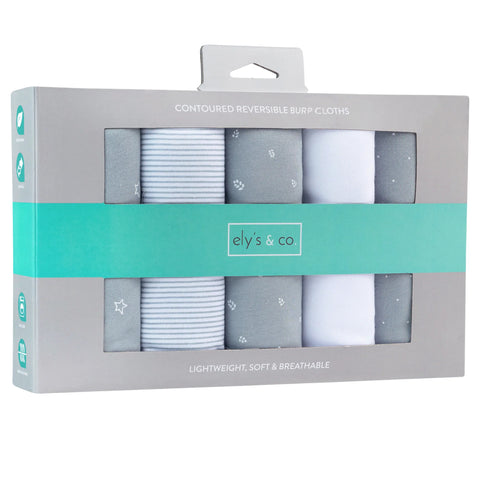 Ely's & Co. Burp Cloths Cotton 5Pk - Boys Blue Leaf