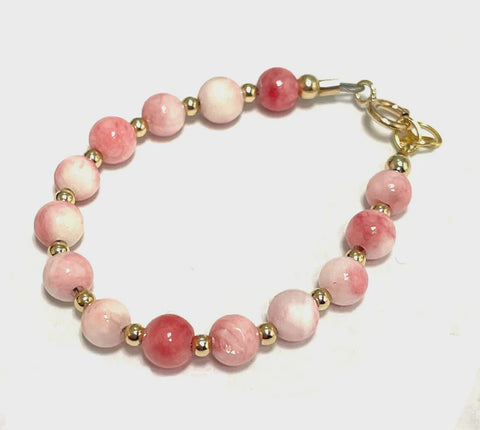 My Little Jewel Bracelet Stackable Pink Marble & Gold Beaded gf13