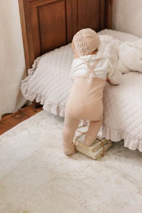 Peluche Knit Tied Suspender Overalls - Rose
