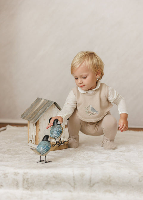 Peluche Shirtsleeve Bodysuit with Button - Cream