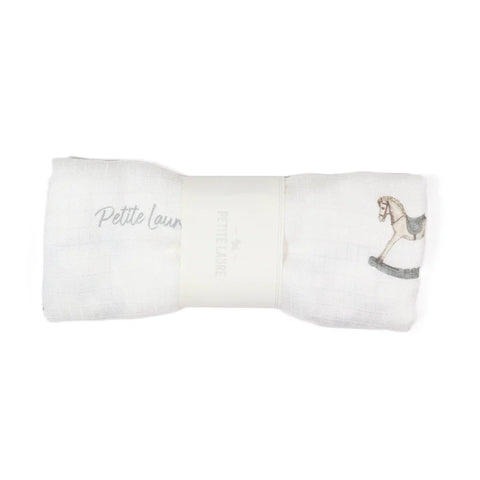 Petite Laure Baby Swaddle Bamboo - Rocking Horse Blue