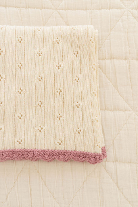 New Grain Pointelle Knit Blanket - Milk Cream lifestyle