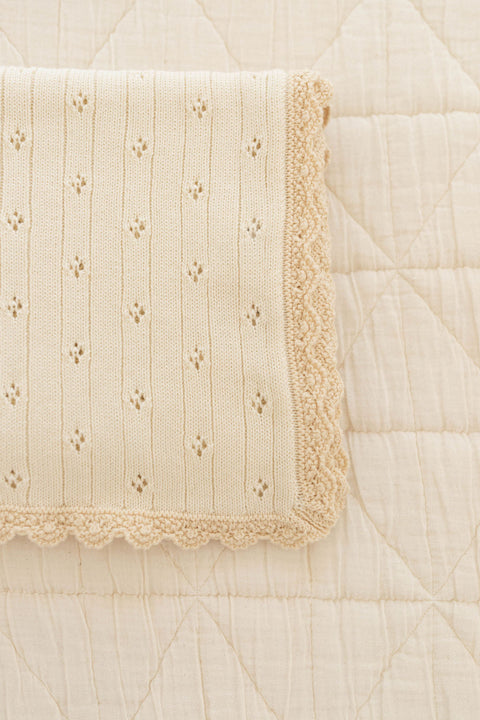 New Grain Pointelle Knit Blanket - Milk Pink lifestyle
