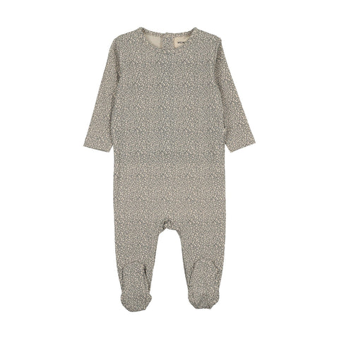 Mema Knits Leaf Printed Footie - Blue Leaf Print