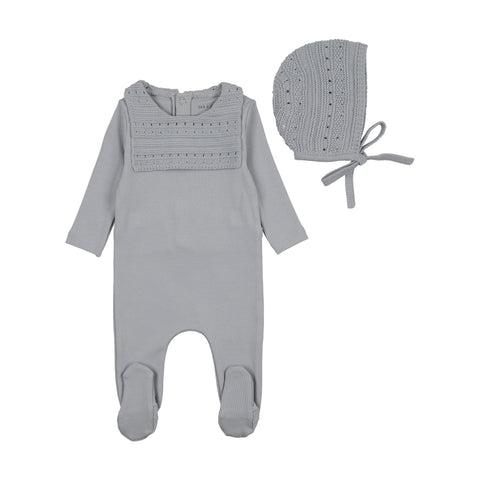 Bee and Dee Knit Bibette Footie - Dusty blue