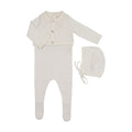 Peluche Knit Jumpsuit + Cropped Cardigan + Bonnet Set - Cream