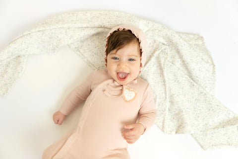 Bee and Dee Bead Applique Footie+Beanie KBA - Rose rose