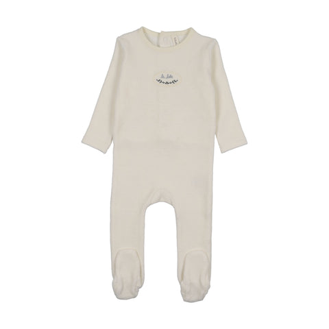 Lilette Velour Patch Footie - Cream Blue