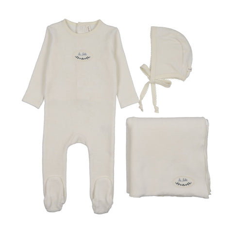 Lilette Velour Patch Layette Set - Cream Blue