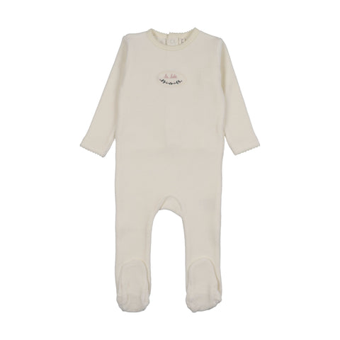 Lilette Velour Patch Footie - Cream Pink