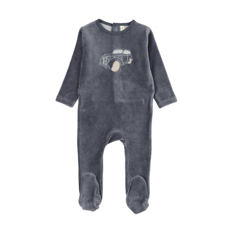 Lilette Stitched Graphic Velour Footie - Off Navy