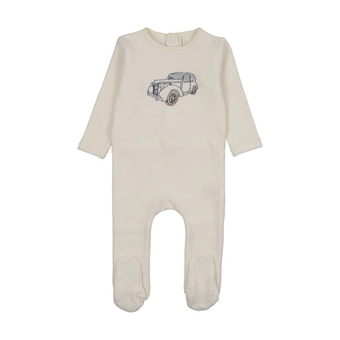 Lilette Stitched Graphic Velour Footie - Cream Blue