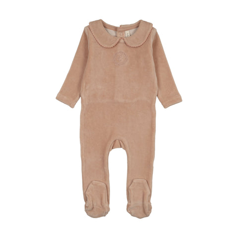 Lilette Velour Crest Emblem Footie Set - Dusty Pink