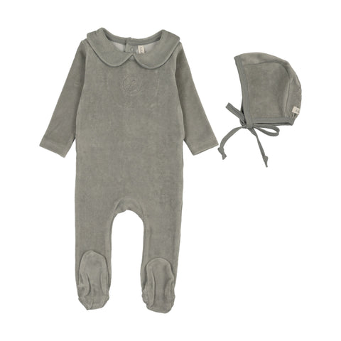 Lilette Velour Crest Emblem Footie Set - Light Blue
