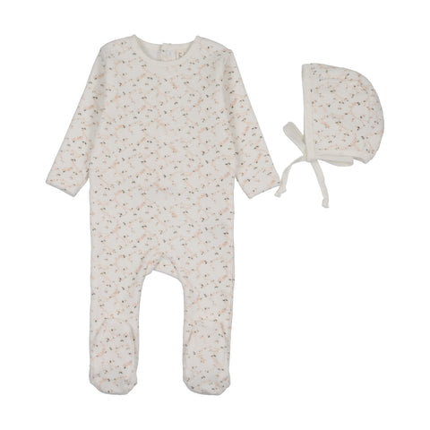 Lilette Branch Velour Footie Set - Cream Pink