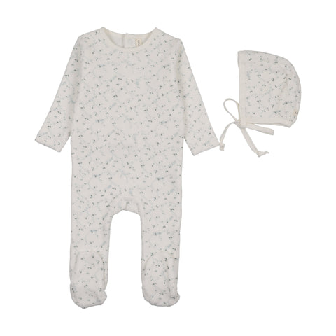 Lilette Branch Velour Footie Set - Cream Blue