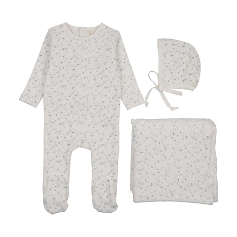 Lilette Branch Velour Layette Set - Cream Blue