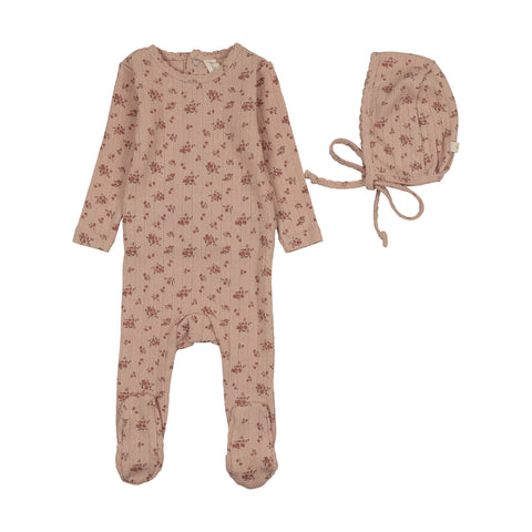 Lilette Garden Cluster Print Footie Set - Dusty Pink