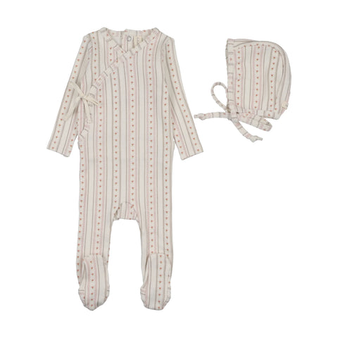 Lilette Linear Print Footie Set - Cream Pink