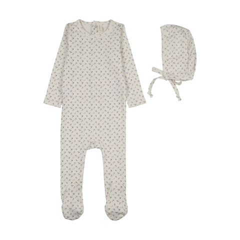 Lilette Cherry Blossom Footie Set - Cream Blue